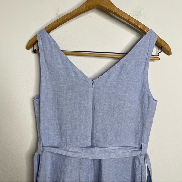 TAHARI Chambray 100% Linen Dress Sleeveless Pockets Scalloped V-neck Tie Size 6 - Picture 8 of 16